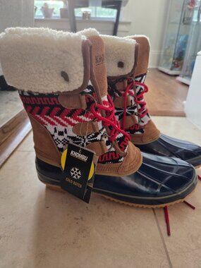 Khombu Women's Fair Isle Suede Sherpa Lined Duck Boots